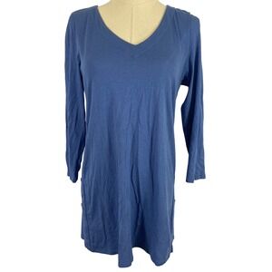 ⭐ 3/$15 J. Jill XS Blue Cotton Modal V-Neck Side Button Detail Minimalist